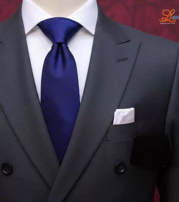 Cà vạt lụa tơ tằm họa tiết ô vuông xanh tím