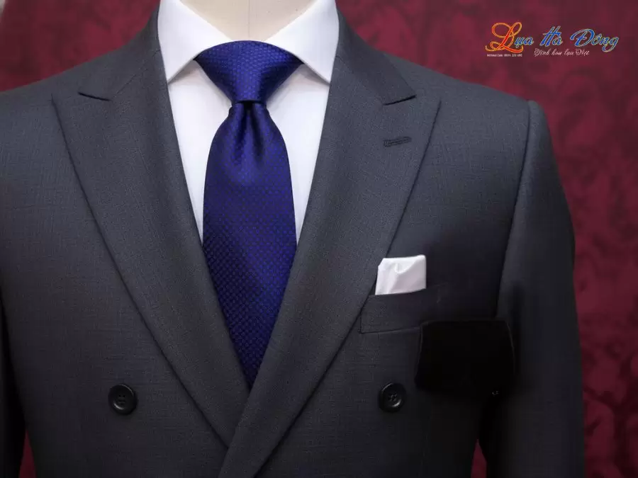 Cà vạt lụa tơ tằm họa tiết ô vuông xanh tím