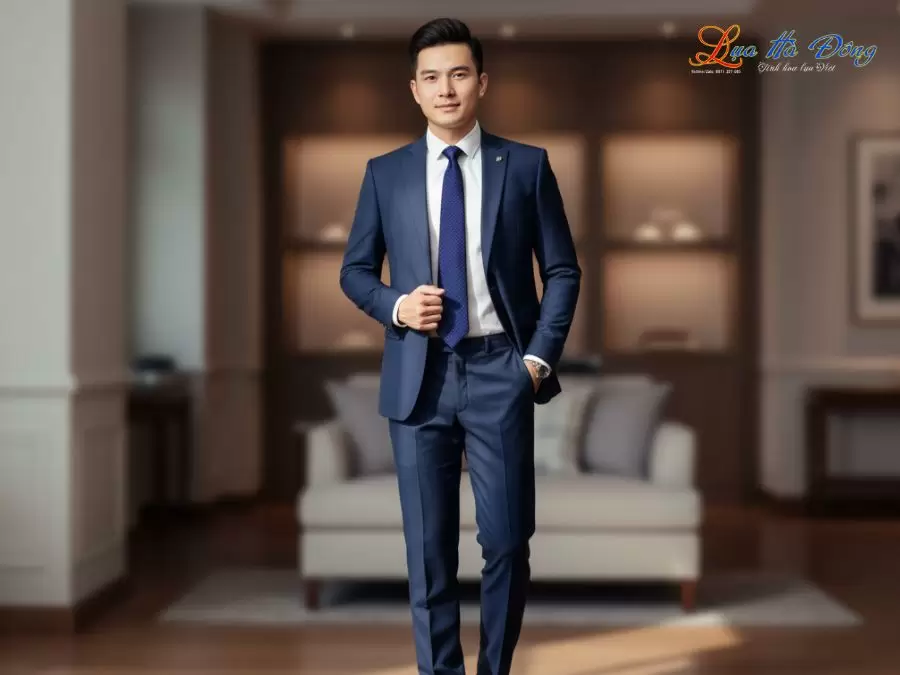 Cà vạt lụa tơ tằm họa tiết ô vuông xanh tím