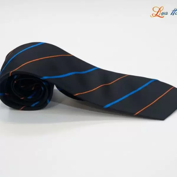 Cà vạt lụa tơ tằm họa tiết sọc xanh cam