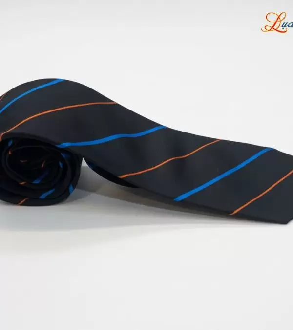 Cà vạt lụa tơ tằm họa tiết sọc xanh cam