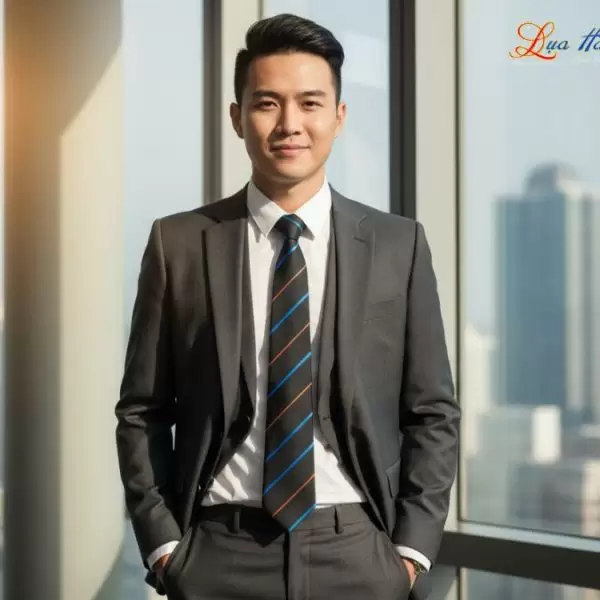 Cà vạt lụa tơ tằm họa tiết sọc xanh cam