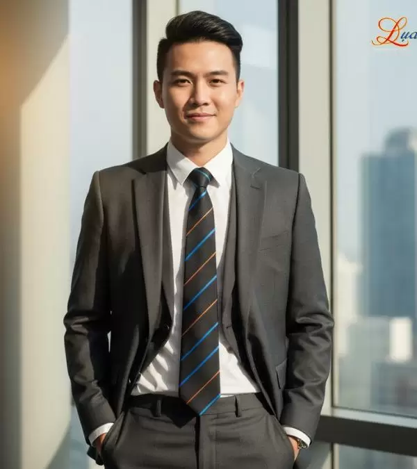 Cà vạt lụa tơ tằm họa tiết sọc xanh cam