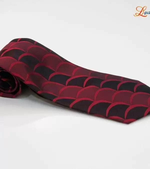 Cà vạt lụa tơ tằm họa tiết sóng đỏ đen