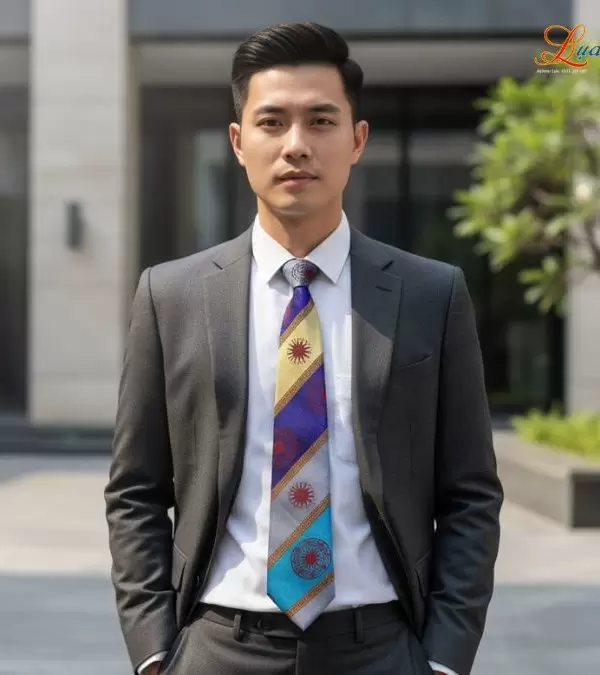 Cà vạt lụa tơ tằm họa tiết trống đồng