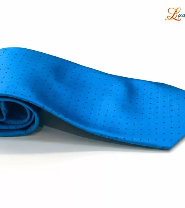 Cà vạt lụa tơ tằm họa tiết xanh chấm bi đen