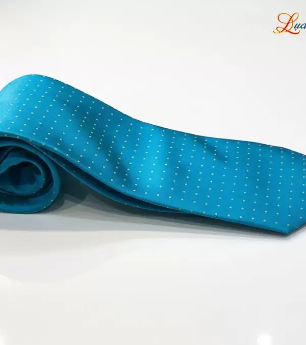 Cà vạt lụa tơ tằm họa tiết xanh chấm bi vàng
