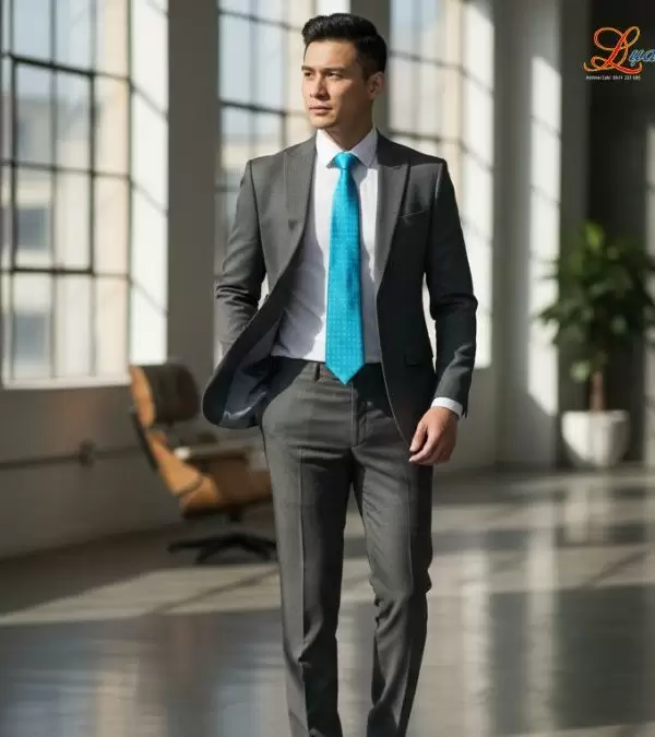 Cà vạt lụa tơ tằm họa tiết xanh chấm bi vàng