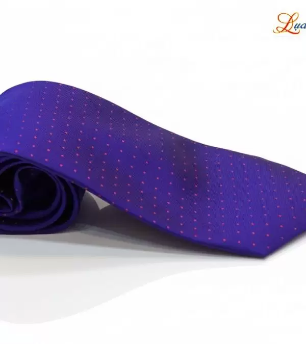 Cà vạt lụa tơ tằm màu tím chấm bi đỏ