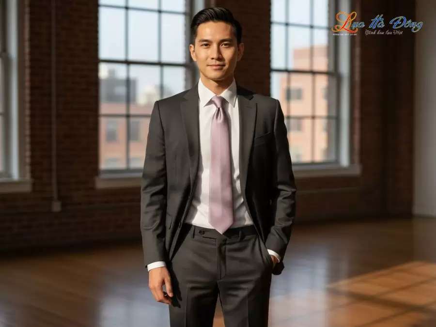 Cà vạt lụa tơ tằm trơn màu hồng