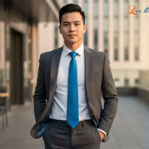 Cà vạt lụa tơ tằm trơn màu xanh dương