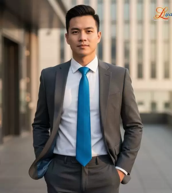 Cà vạt lụa tơ tằm trơn màu xanh dương