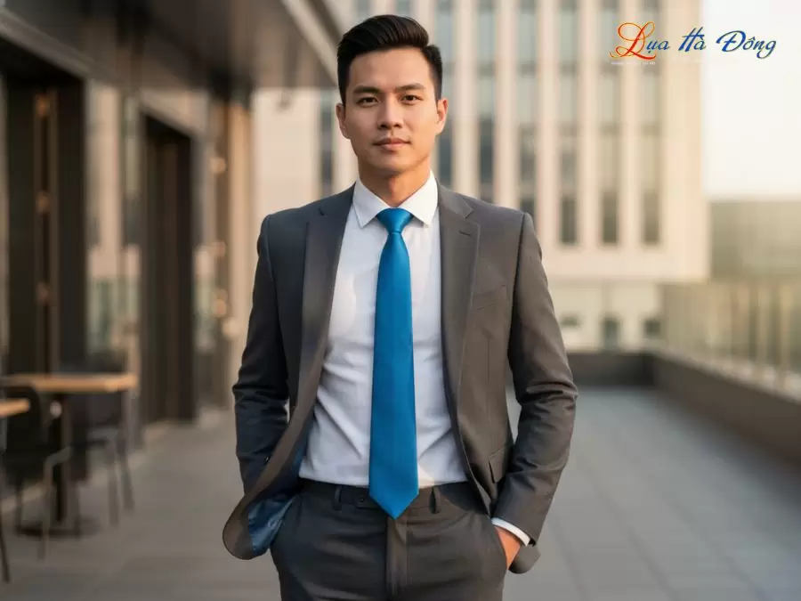 Cà vạt lụa tơ tằm trơn màu xanh dương