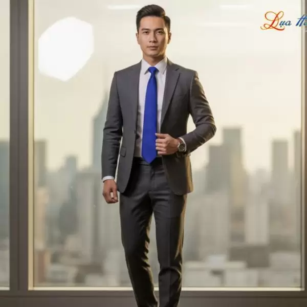 Cà vạt lụa tơ tằm trơn màu xanh dương