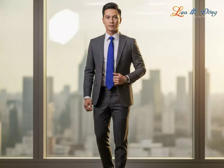 Cà vạt lụa tơ tằm trơn màu xanh dương