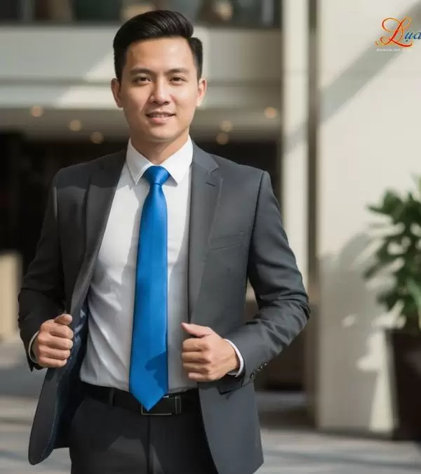 Cà vạt lụa tơ tằm trơn màu xanh dương