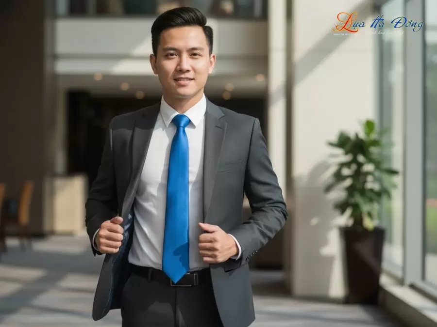 Cà vạt lụa tơ tằm trơn màu xanh dương