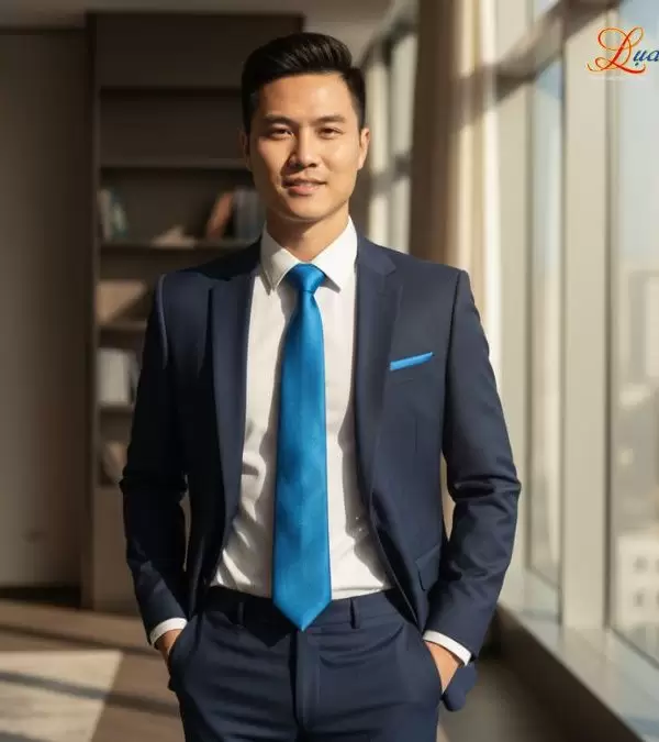 Cà vạt lụa tơ tằm trơn màu xanh dương