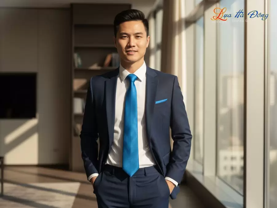 Cà vạt lụa tơ tằm trơn màu xanh dương