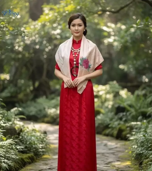 Khăn lụa thêu tay song thọ hồng phấn