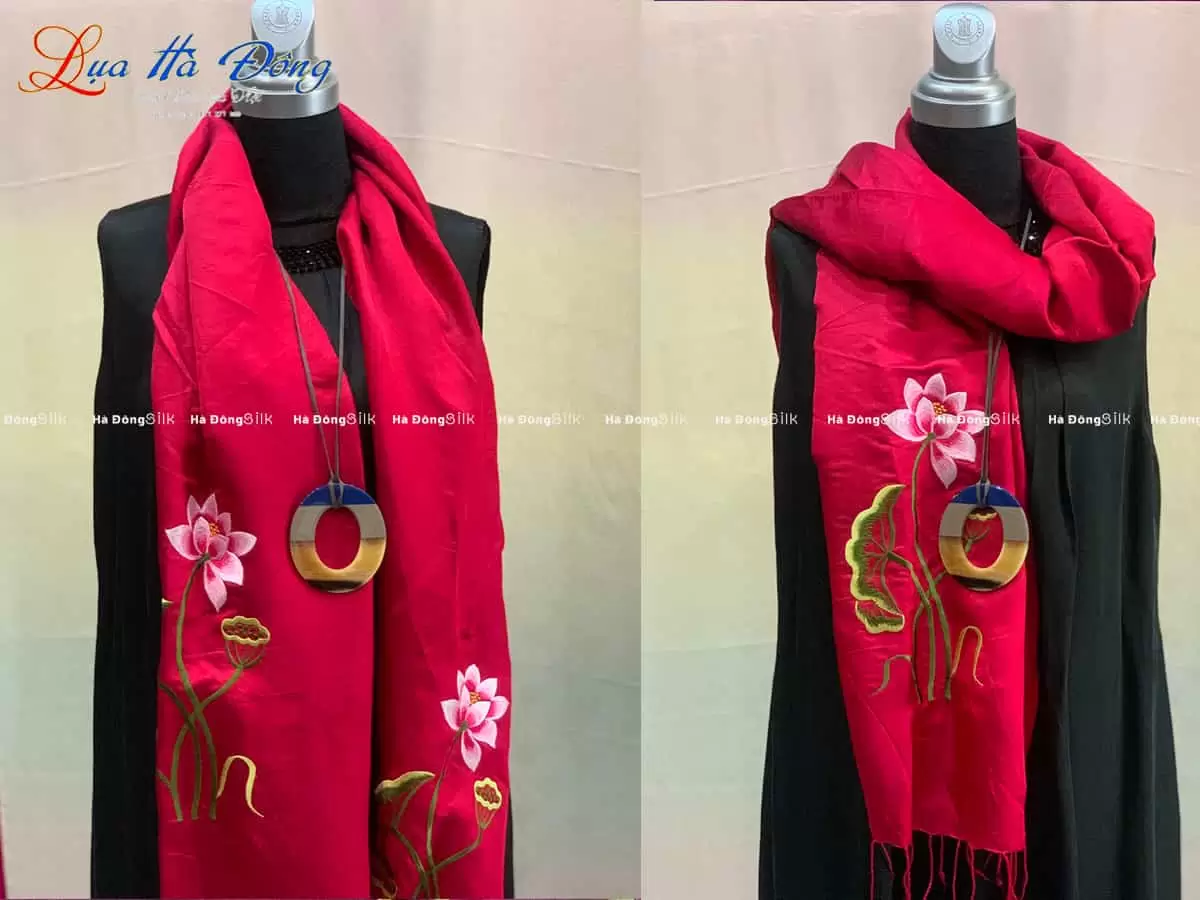 Khăn choàng cổ lụa Thêu Sen MNV-KLTA4080-7 - Quà tặng đối tác ý nghĩa - Ảnh 2
