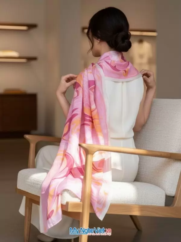 Khăn lụa tơ tằm vẽ thủy ấn
