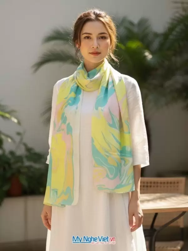 Khăn lụa tơ tằm vẽ thủy ấn