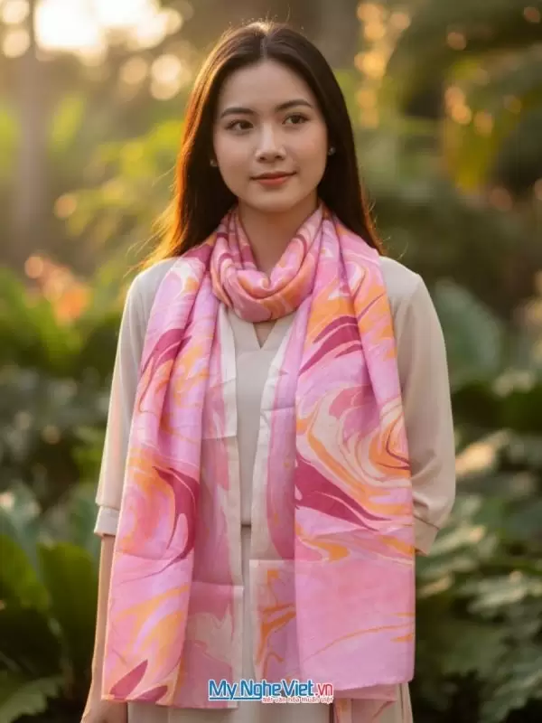 Khăn lụa tơ tằm vẽ thủy ấn