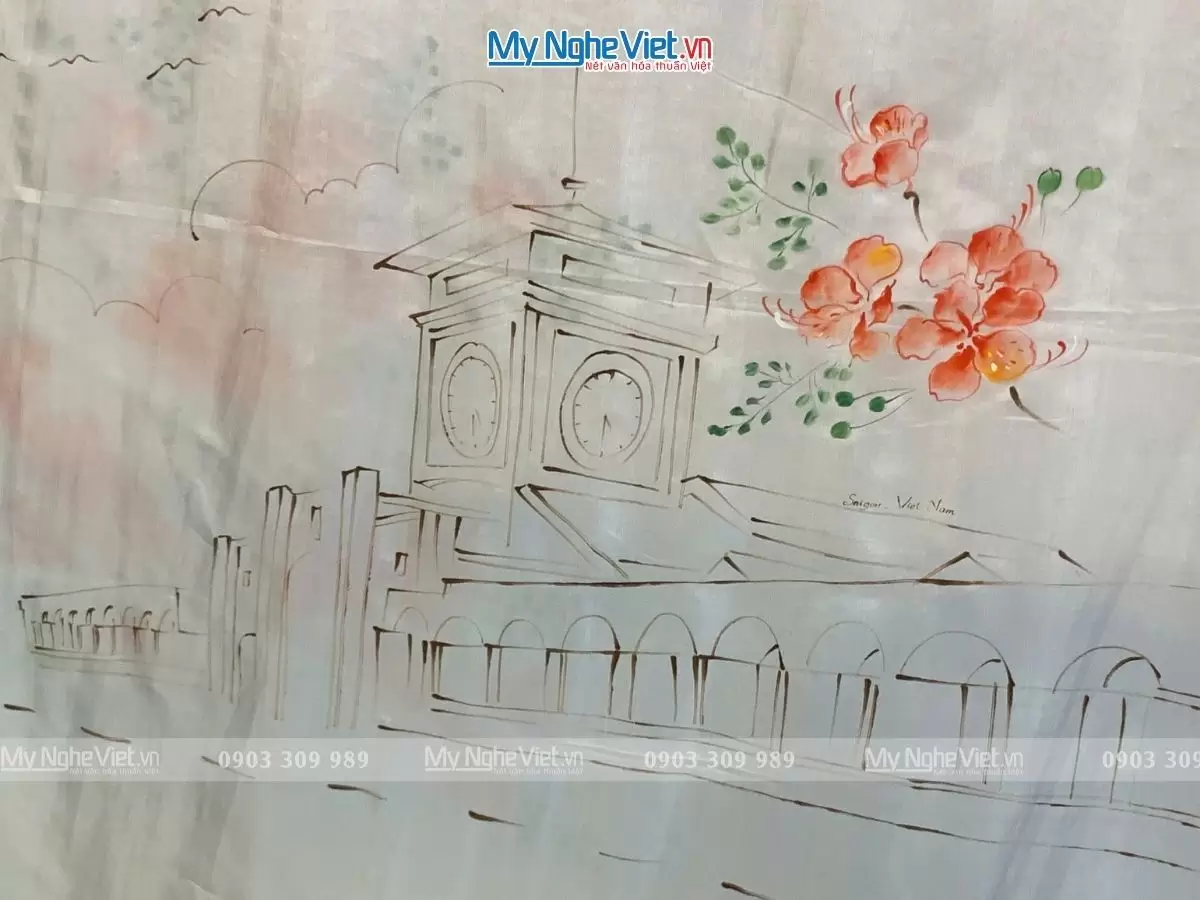 Khăn lụa tơ tằm vẽ chợ Bến Thành MNV-PT70180/10.5-2 - Quà tặng doanh nghiệp ý nghĩa - Ảnh 5