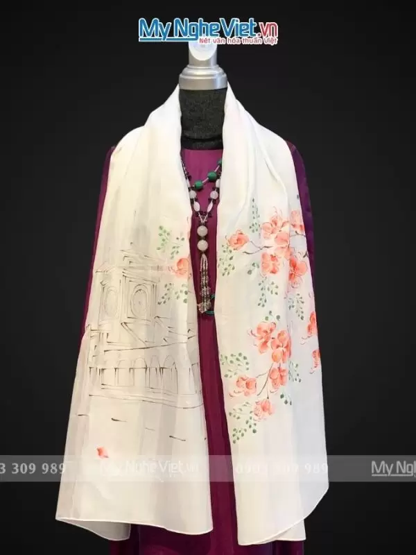 Alternative view of Khăn lụa tơ tằm vẽ chợ Bến Thành MNV-PT70180/10.5-2 - Quà tặng doanh nghiệp ý nghĩa