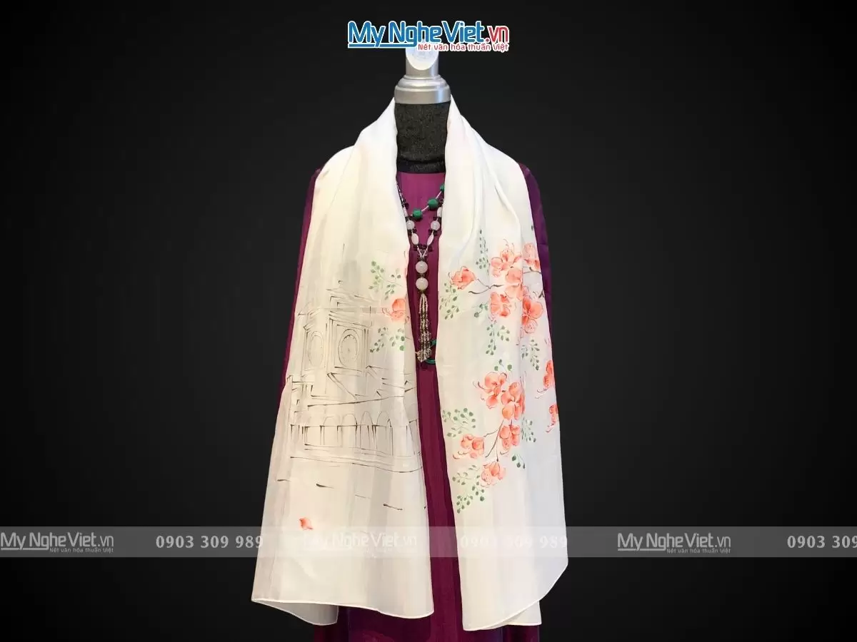 Khăn lụa tơ tằm vẽ chợ Bến Thành MNV-PT70180/10.5-2 - Quà tặng doanh nghiệp ý nghĩa - Ảnh 2