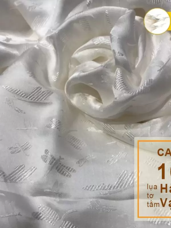 Bộ Áo Dài Lụa Hà Đông Chuồn Chuồn Trắng 70% tơ tằm MNV-LHD11