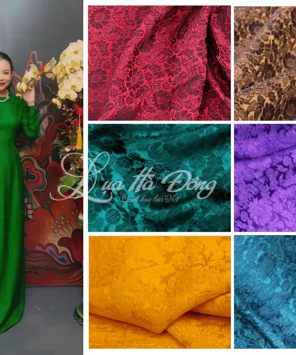 Áo Dài Họa Tiết Hoa Cúc 70% tơ tằm