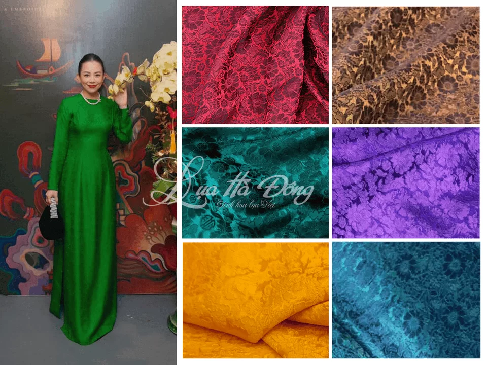 Áo Dài Họa Tiết Hoa Cúc 70% tơ tằm