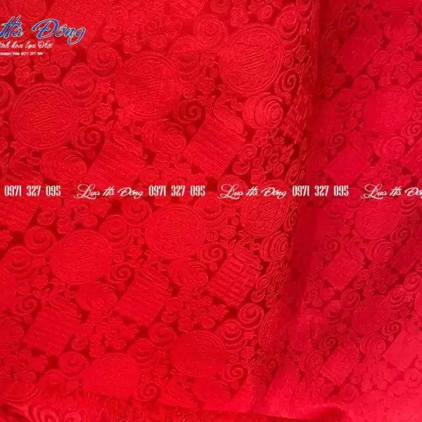 Vải May Áo Dài Cưới Cô Dâu Lụa Hà Đông họa tiết chữ hỉ 70% tơ tằm