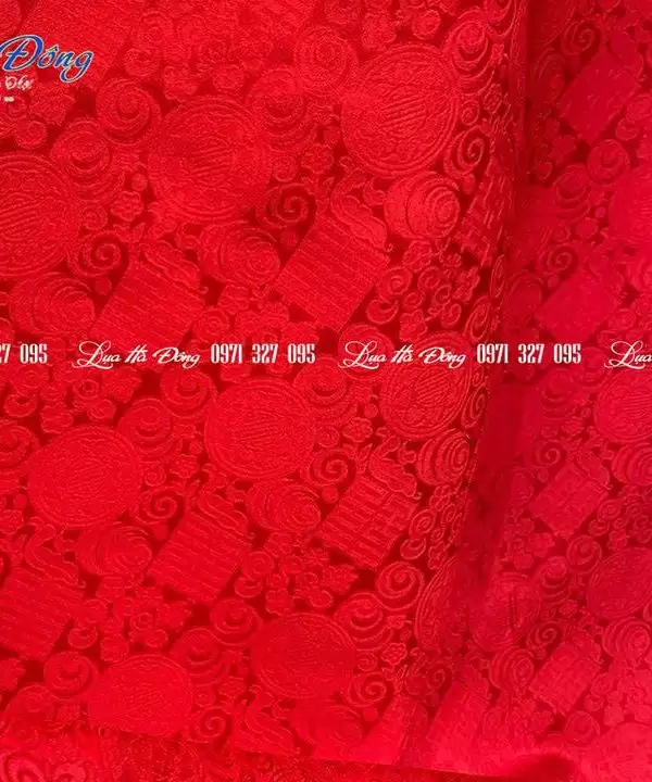 Vải May Áo Dài Cưới Cô Dâu Lụa Hà Đông họa tiết chữ hỉ 70% tơ tằm