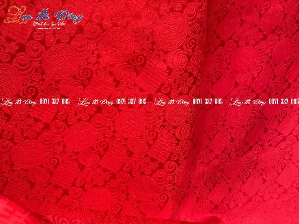 Vải May Áo Dài Cưới Cô Dâu Lụa Hà Đông họa tiết chữ hỉ 70% tơ tằm
