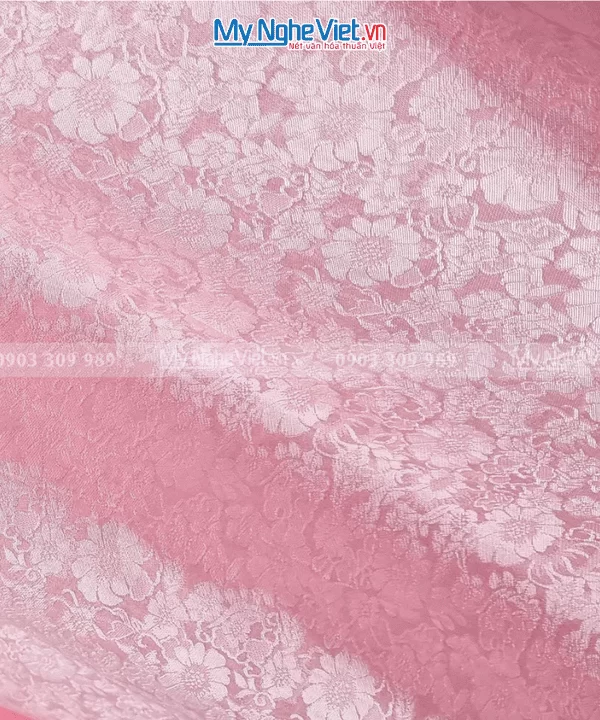 Vải Áo Dài Lụa Cô Dâu Hà Đông Cúc Hồng 70% tơ tằm