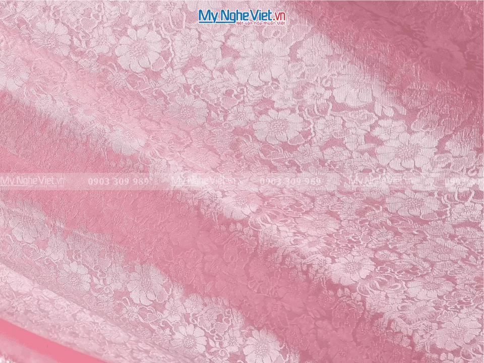 Vải Áo Dài Lụa Cô Dâu Hà Đông Cúc Hồng 70% tơ tằm