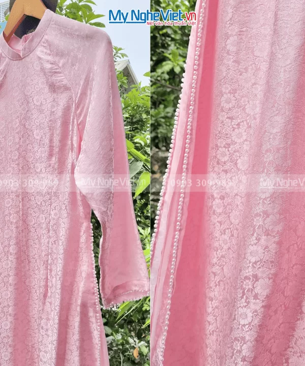 Alternative view of Vải Áo Dài Lụa Cô Dâu Hà Đông Cúc Hồng 70% tơ tằm