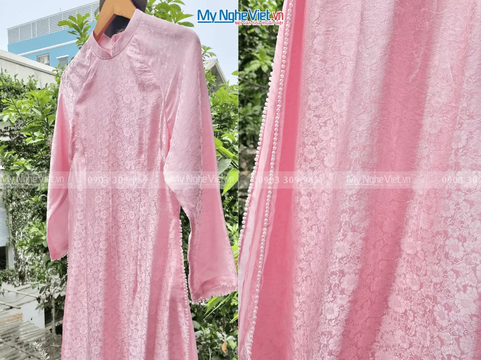 Vải Áo Dài Lụa Cô Dâu Hà Đông Cúc Hồng 70% tơ tằm - Ảnh 2