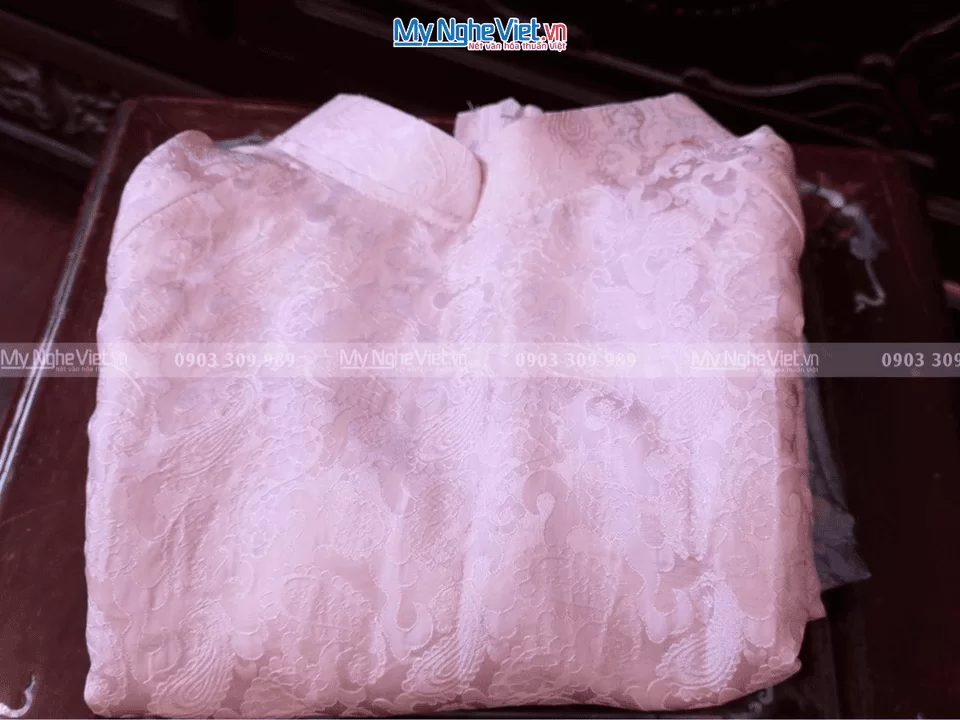 Vải Áo Dài Lụa Cô Dâu Hà Đông Hồng Họa Tiết Đuôi Công 70% tơ tằm - Ảnh 2