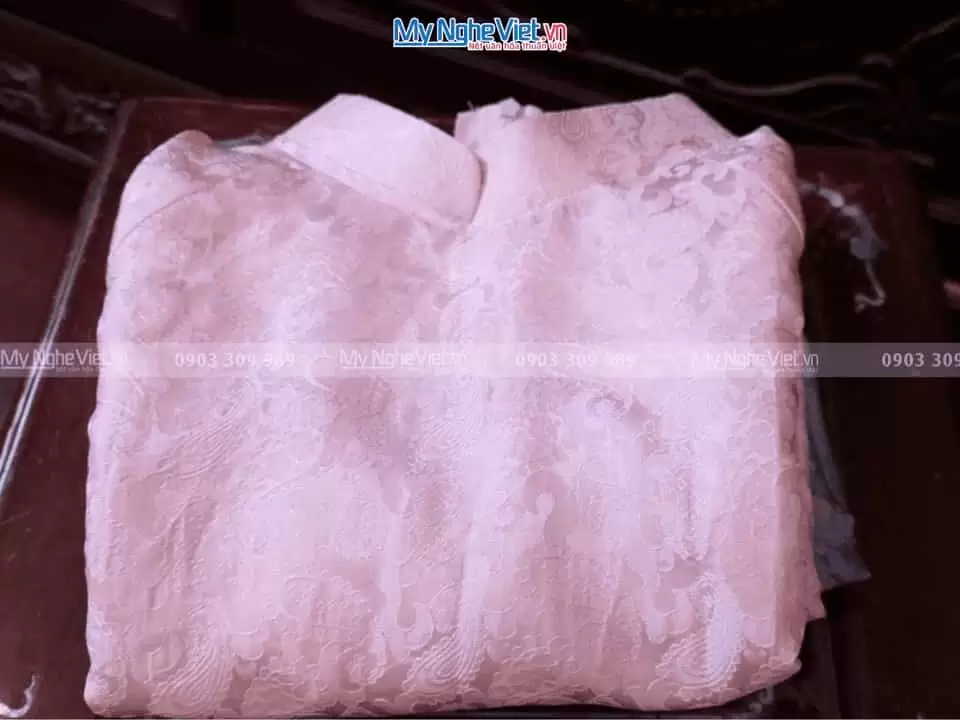 Vải Áo Dài Lụa Cô Dâu Hà Đông Hồng Họa Tiết Đuôi Công 70% tơ tằm - Ảnh 2