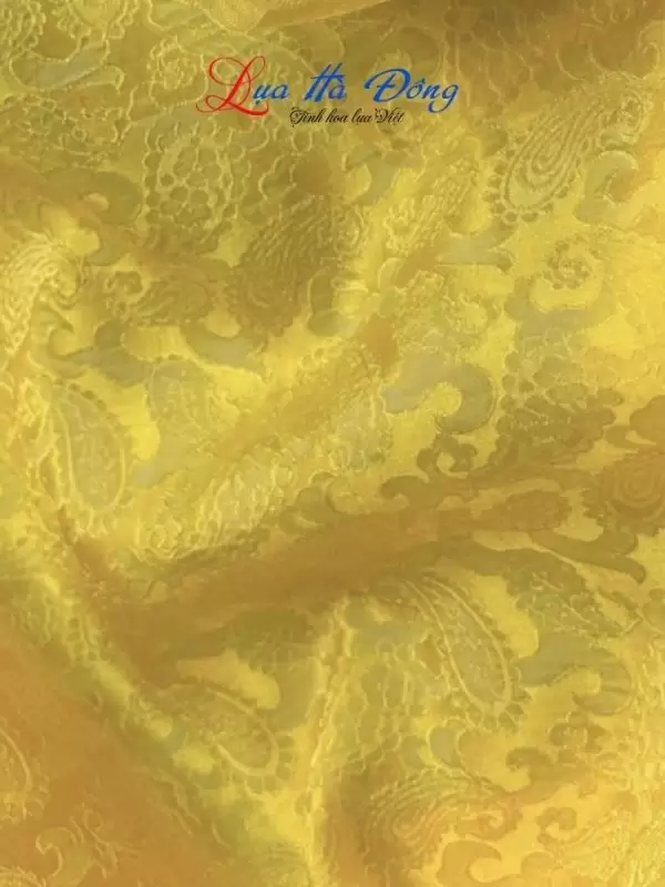 Alternative view of Vải lụa họa tiết đuôi công vàng tươi 3.7m khổ 90 MNV-LTA37/1