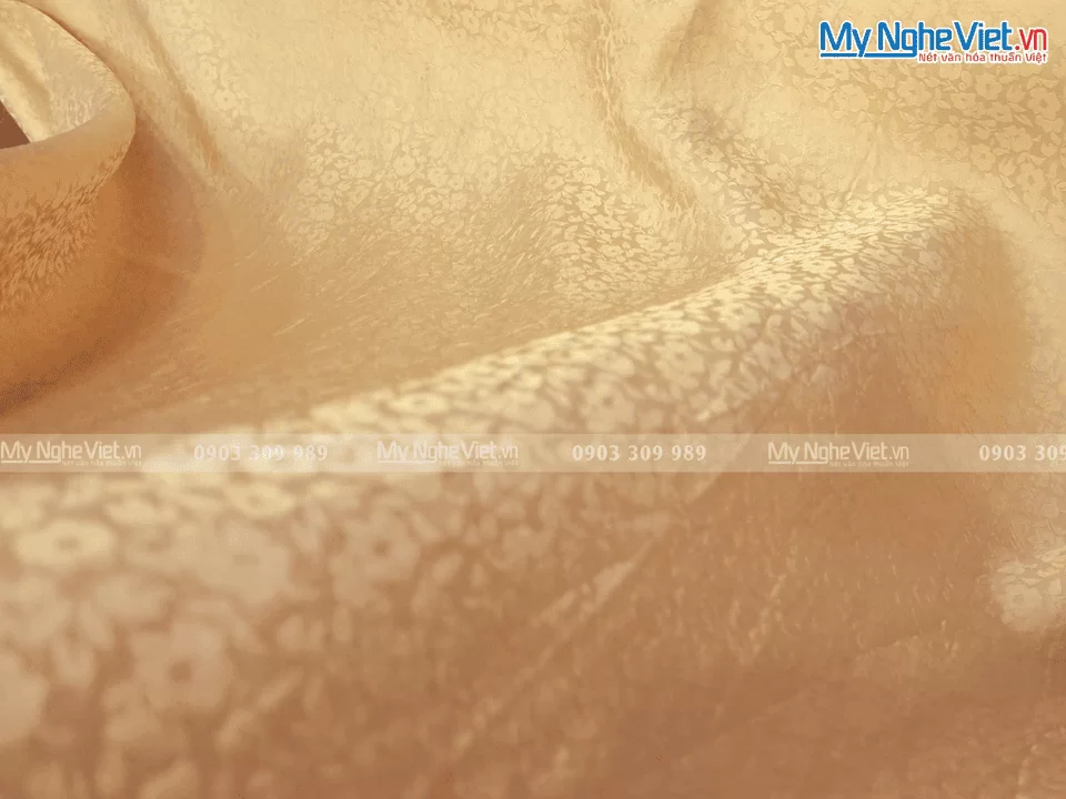 Vải Áo Dài Lụa Hà Đông Họa Tiết Hoa Mai Nhí Màu Kem 70% tơ tằm MNV-LNL127 - Ảnh 3