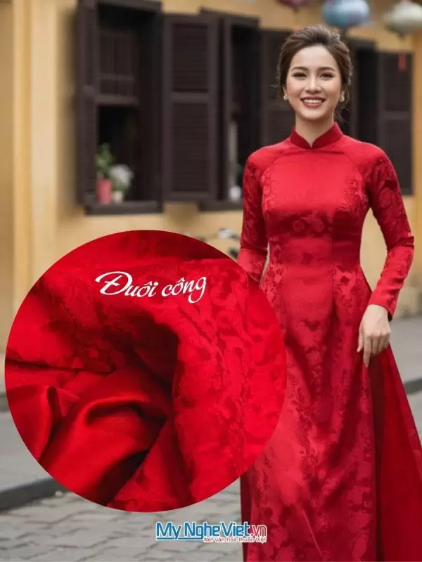 Vải Lụa Hà Đông Đuôi Công Đỏ Tươi 3.7m MNV-LHD37/13