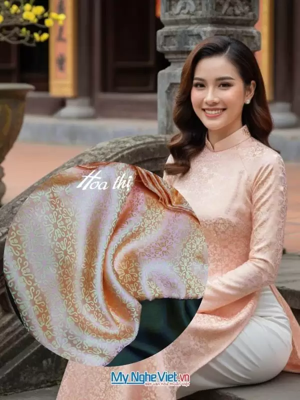 Vải áo Lụa Họa Tiết Hoa thị màu cam trà 3.7m MNV-LNL30