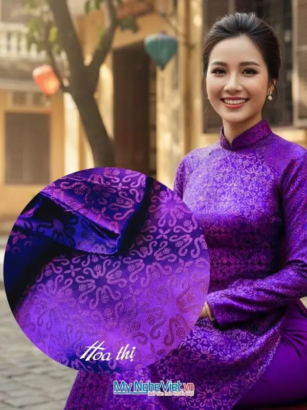 Vải Áo Lụa Hà Đông Hoa Thị Tím 3.7m MNV-LNL130-7