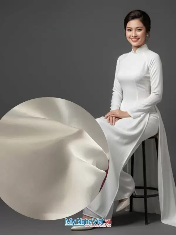 Vải lụa satin trơn màu trắng phấn 2.3m khổ 90