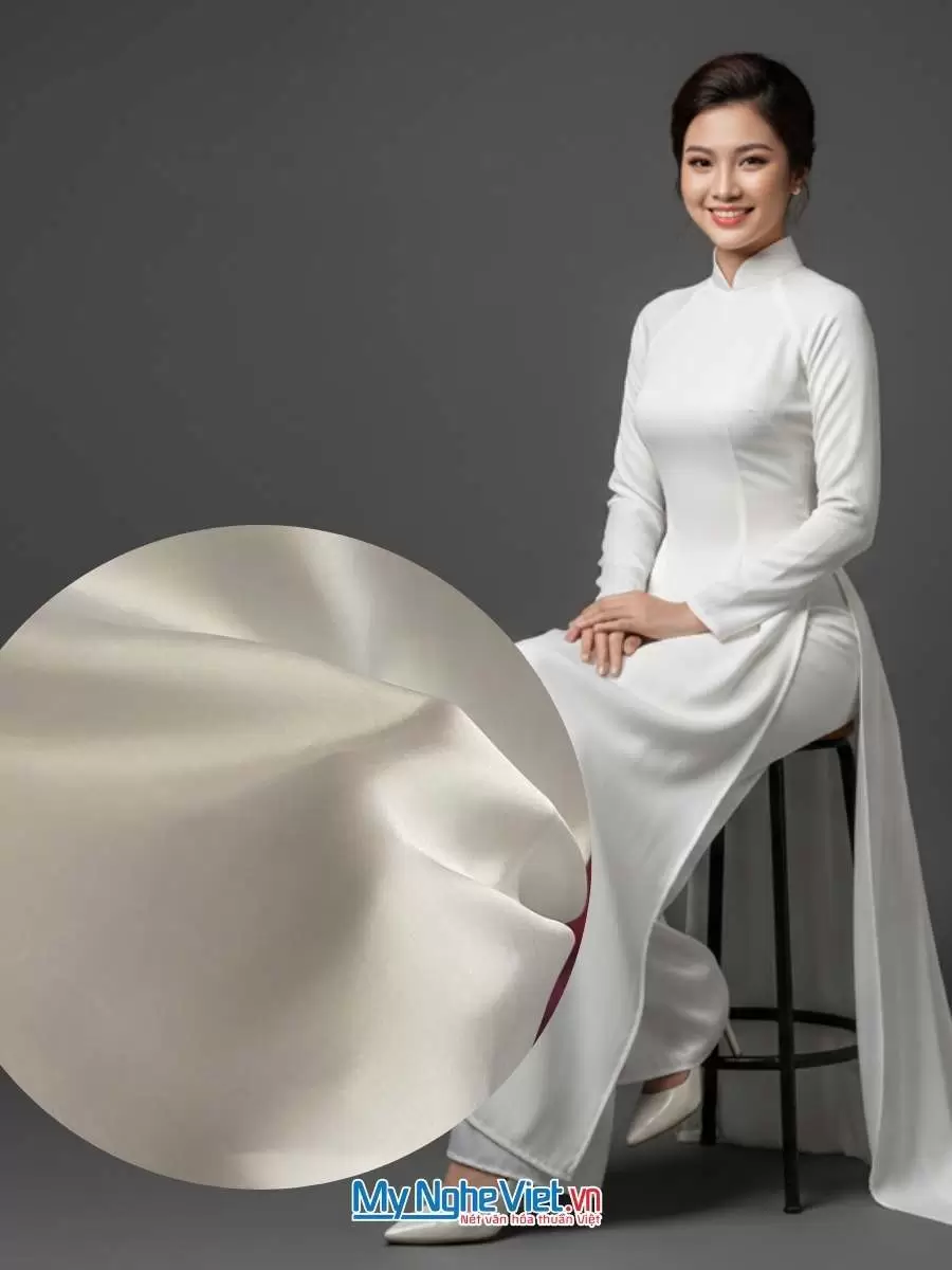 Vải lụa satin trơn màu trắng phấn 2.3m khổ 90